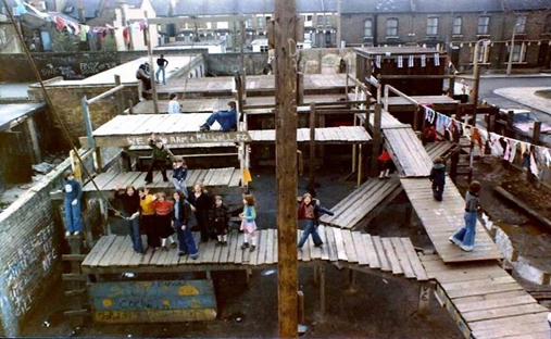 Blendon Row, c1980, behind you can just see the 2 prefabs and houses in Eltham street awaiting demolition.  X.png