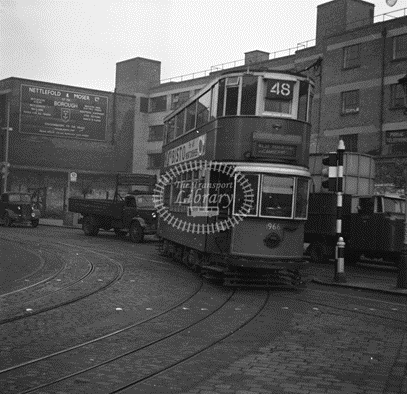 Marshalsea Road, turning into Borough High Street, last day of route 48, 5 January 1952.   X.png