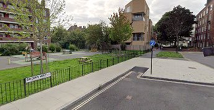 Alvey Street now Sedan Way, 2021. Alvey Street is now the other side of the big tree.  X.png