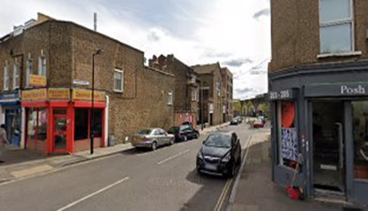Debnams Road from Rotherhithe New Road 2020. Gourmet House left is where the Post Office was. From post away to take-a-way. X.png