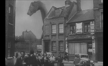 Film Behemoth the Sea Monster 1959.  Paradise Street, near where the pedestrian alley leads to Clark's Orchard.  X..png