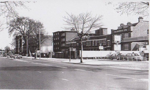 New Kent Road SE1, 1974. The Petrol Station and T.A. Harris the sanitary ware merchants that fronted Munton road.  X.png