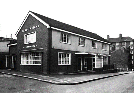 Meadow Row SE1, The Hand in Hand pub c1970. Banks House on the Rockingham estate, In the background.  X..png