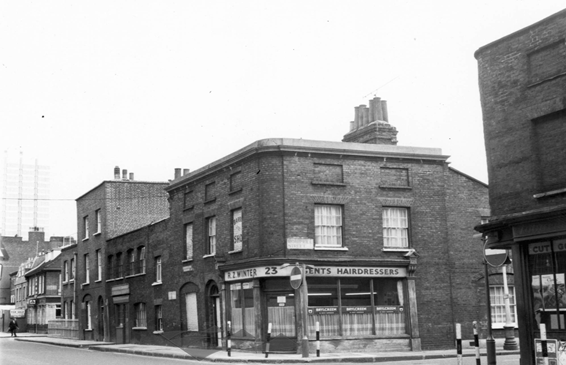 Cornwall Road, R.Z.Winter, Gents Hairdressers on the corner with Roupell Street, c1975.  X (2).png