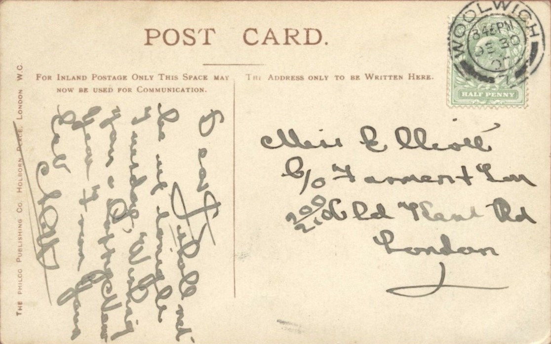 Old Kent Road, Miss Elliott, Farmer & Son, London 1907.  2 X..jpg