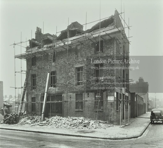 1 Cobourg Road left Neate Street right. These buildings were cleared for the creation of Burgess Park. c1952. X. .png