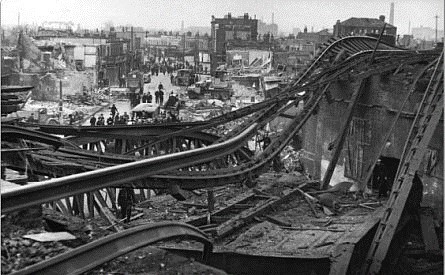 Southwark Park Road, twisted railway lines and bombed housing showing damage following an air raid, 7 November 1944. 1  X..jpg