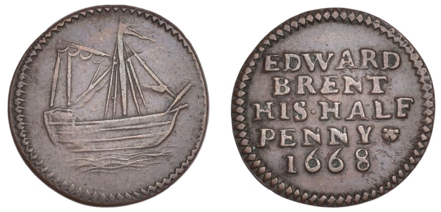 Edward Brent in 1668 and attributed to a tradesman of that name  who operated a business from Pickle Herring Stairs.  X..png