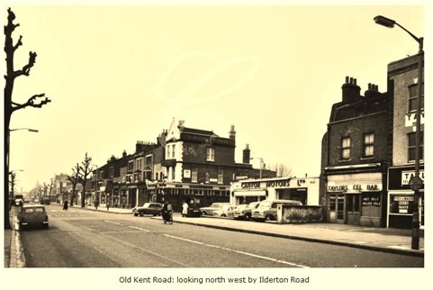 Old Kent Road, Canterbury Arms Pub, corner of Ilderton Road, Taylors Eel Bar selling pie and mash as well as hot or jellied eels. c1962. X..jpg