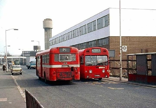 Buses Passing the Bonamy Estate, Bermondsey,1970’s. I think this is Rotherhithe New Road.  X..png