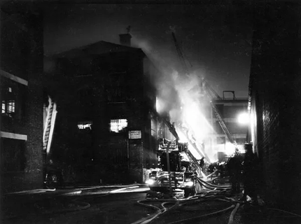 Gainsford Street-Maguire Street left, 1958. Fire at the premises of Corry & Co, with Shad Thames far end.  X..png