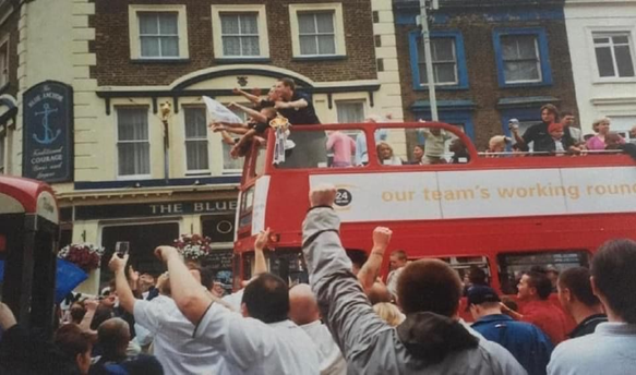 Southwark Park Road, May 2004. Millwall FA Cup Final Football Team Bus Parade Down the Blue.  X..png