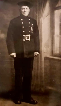 Peek Freans Fire Department (date unknown). Benjamin Cook Mead, proudly wearing his uniform when he worked there.  X..png