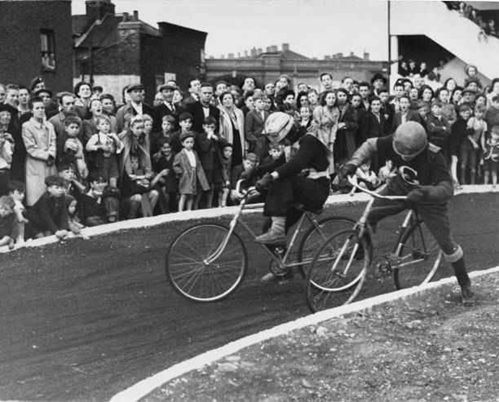 Larnaca Street, Bermondsey, race between the Bermondsey Greyhounds, and the Ruskin Flyers, c1950.  X..png