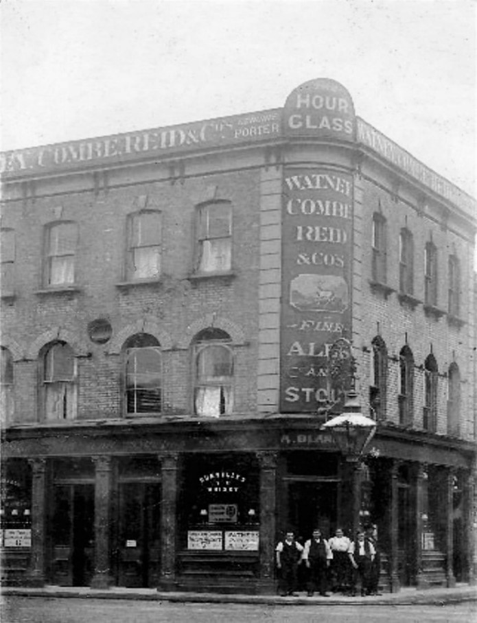 Faraday Street right, Thurlow Street left. The original The Hour Glass pub c.1910 at 89 Faraday Street. It closed in 1959.  X..jpg