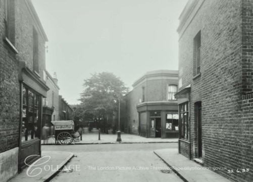 Edmund Street, left to right, looking from Notley Street across to Draycott Place c1938.  X..jpg