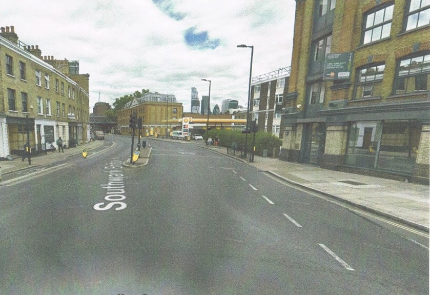 6.  Southwark Bridge Road, 2022, Marshalsea Road right, same location as c1949 picture.   X.jpg