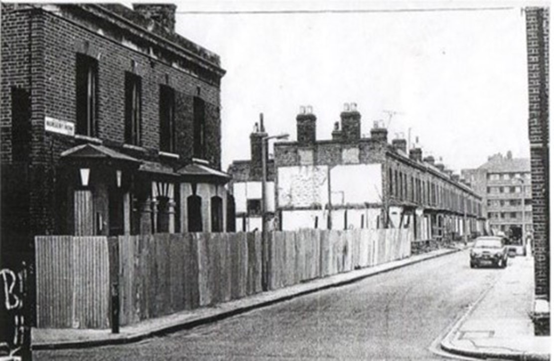 Nursery Row, from Brandon Street 1978. Dawes House and Orb Street far end. X..jpg