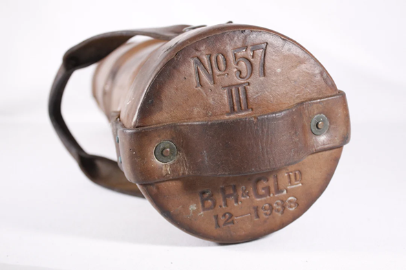 The Grange, Barrow, Hepburn & Gale, 1938 Naval leather cordite carrier, WWII cordite bucket.  X.png