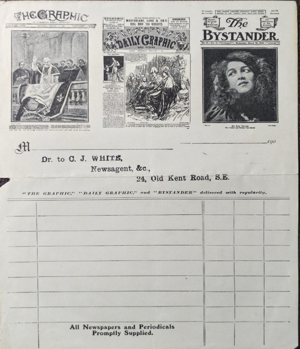 C.J.WHITE, NEWSAGENT, OLD KENT ROAD, LONDON,ENGLAND, c1920.  1 X..jpg