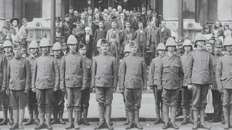 Bermondsey volunteers June 1902 returned from South Africa, the Boer War.jpg