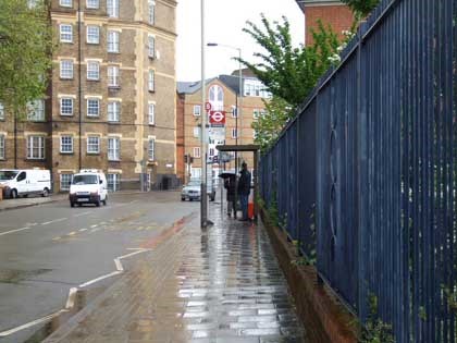 Film Pool of London 1951 Tanner Street 2017. The houses on the right in the original photo were demolished when the road was widened in the 1970s..jpg