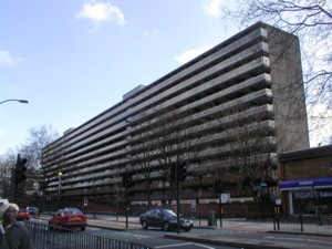 Heygate Estate, picture taken from New Kent Road. Constructed in 1971-1974. Demolished in 2011-2014..jpg