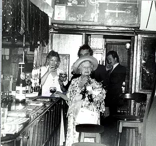 Blacksmiths Arms,  Queen Mother in Blacksmiths Arms Rotherhithe 1988..png