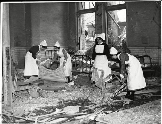 The aftermath of a bombing at a London hospital in November 1940 Nurses doing the cleaning up.... We tend to forget just how much the Nurses did and the dangers they worked under..jpg