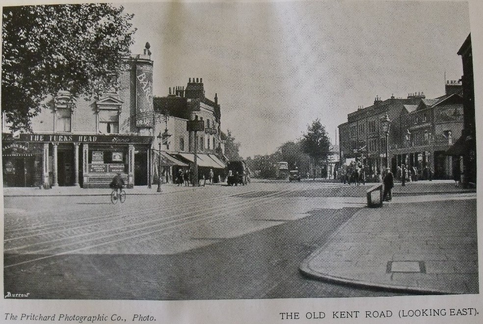 OLD KENT ROAD. South metropolitan Gas Works to the left, Kentish Drovers Pub on the right..jpg
