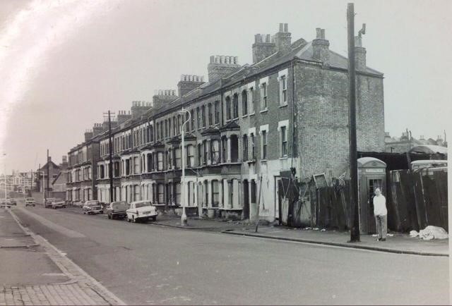 New Church Road, Victory Square which is just visible as a tiny street on the right-hand side of the road just beyond the third car. All have disappeared, now Burgess Park  X.jpg