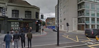 Film Circus of Fear 1966.  The junction of Tower Bridge Road and Queen Elizabeth Street, same location 2018..jpg