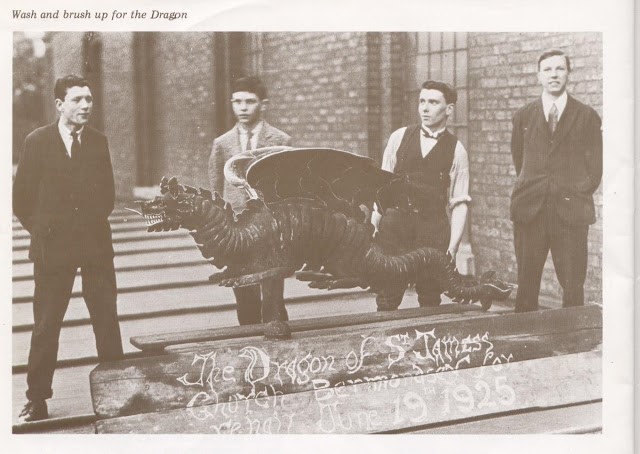 Thurland Road, St James Church. Here's a picture of the dragon when it came down for a wash and brush up in 1925..jpg