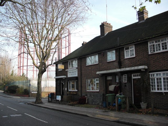 Duke of Edinburgh pub (site of) Dodds Place, now Brunel Road, Rotherhithe. This stood from 1867 to 1904.jpg