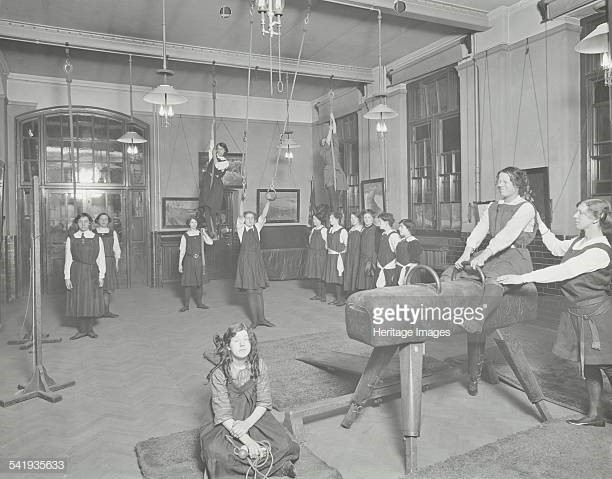 Laxon Street Evening Institute for Women Gymnastics lesson, London 1914 Girls using the horse and ropes.jpg
