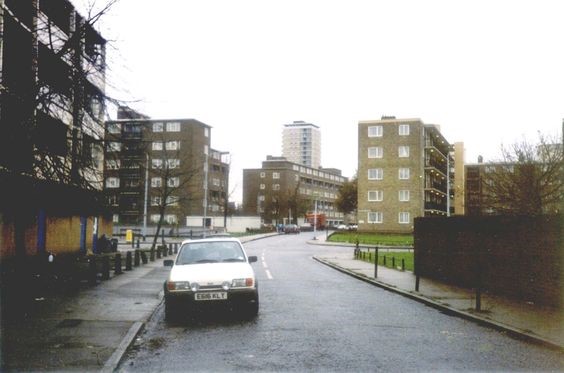 Scott Lidget Crescent Dickens Estate from Millpond Estate Bermondsey in 1988.jpg
