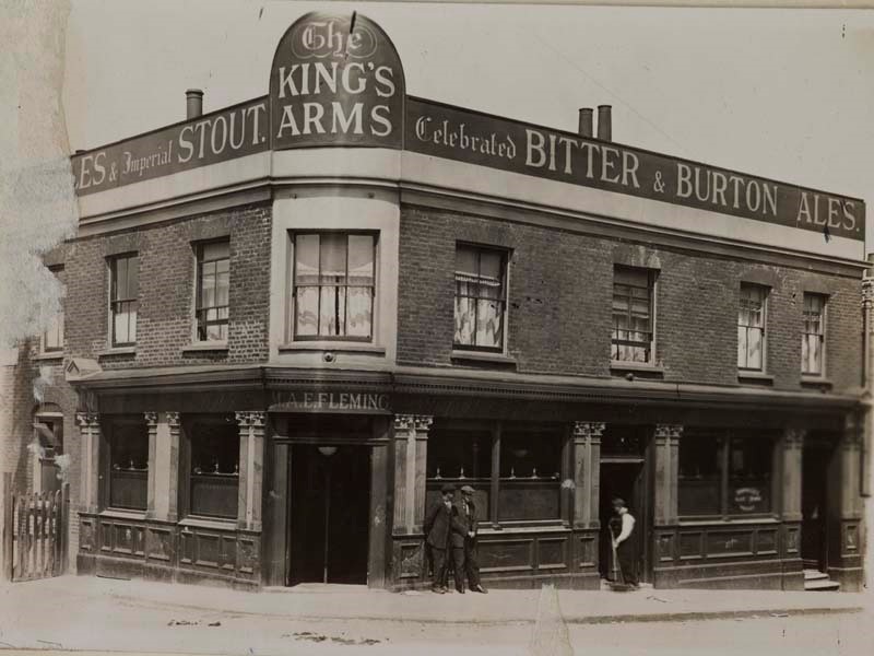 Wells Way was called Wells Street.  Kings arm. P. H. Noakes & Co. near St. Georges bridge.  c.1915-1925.jpg