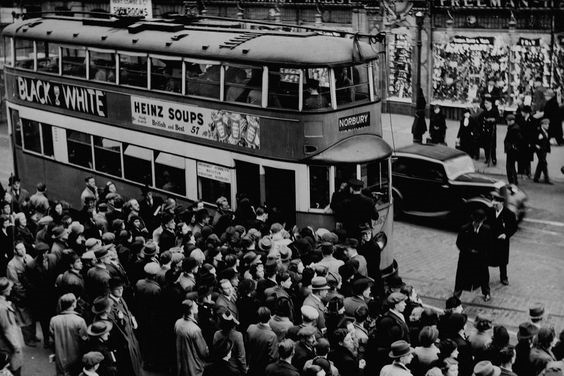 Elephant and Castle during World Cup 1938, rush for trams at South London's Elephant and Castle X.jpg