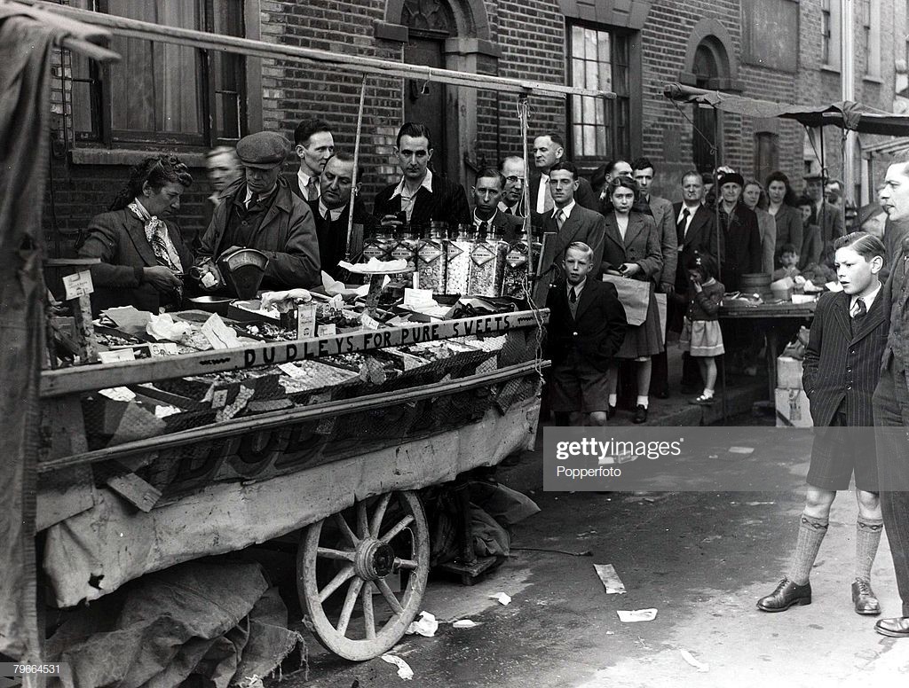 East Lane Market when the sweets came off the rationing for the first time in nearly seven years c1949..jpg