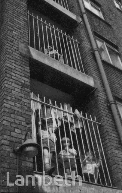 Coin Street, c1955, children on a stairwell of Edward Henry House.  X.png