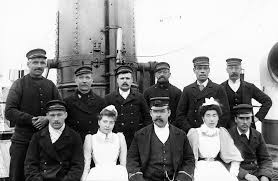 South Wharf, Rotherhithe, River Ambulance Service staff and crew on the Geneva Cross, c. 1902.  X.png