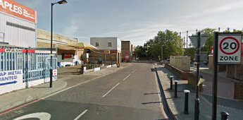 Hyndman Street c2014, looking from Old Kent Road. Hyndman Place was on the left,roughly where the white building is. X.png