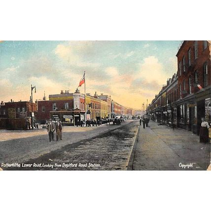 Lower Road, c1909. Osprey Street to the left by the shop and no longer there. Deptford Road Station is now Surrey Quays Station. X.png