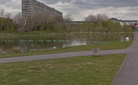 Longcroft Road Burgess Park, this is roughly where Longcroft Road was. The first picture was taken from further forward. Wendover Estate is on the left. X.png