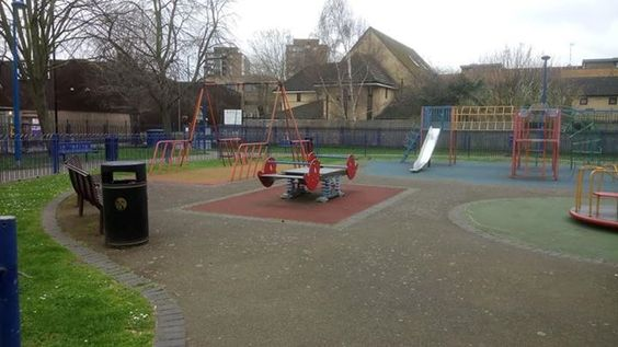 Southwark Park Road 2019, Shuttleworth Park, Galleywall Road left. Manor Methodist Church in background same location as picture1.   X.png